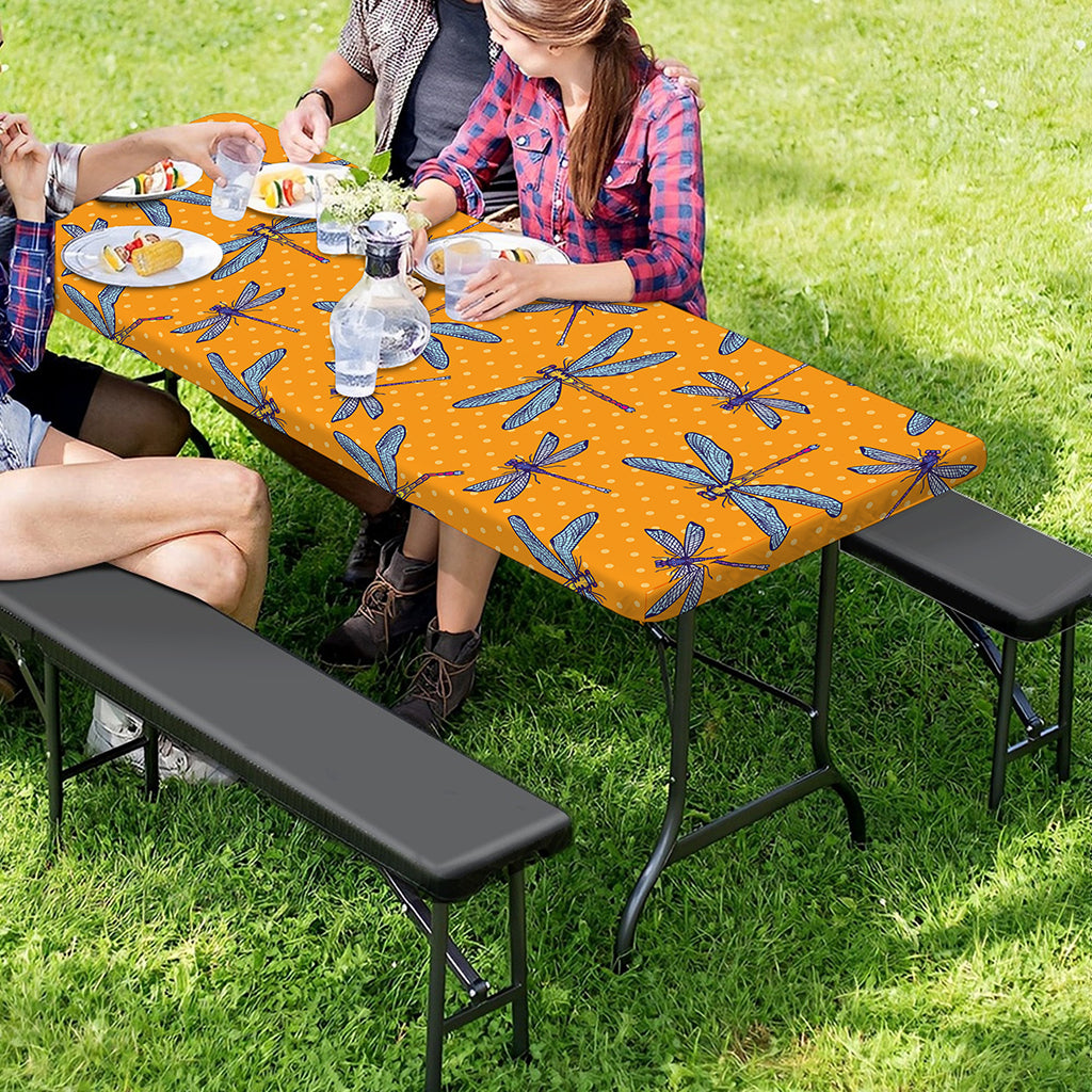 Polka Dot Dragonfly Pattern Print Picnic Table Cover