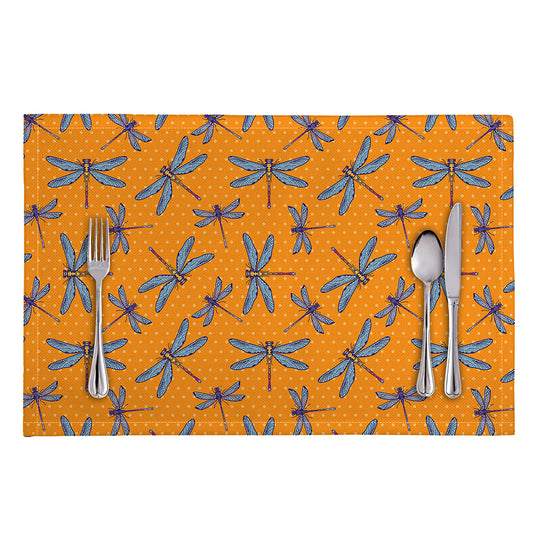 Polka Dot Dragonfly Pattern Print Placemat