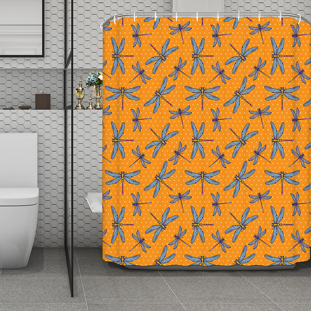 Polka Dot Dragonfly Pattern Print Polyester Shower Curtain