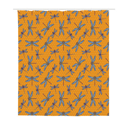 Polka Dot Dragonfly Pattern Print Polyester Shower Curtain