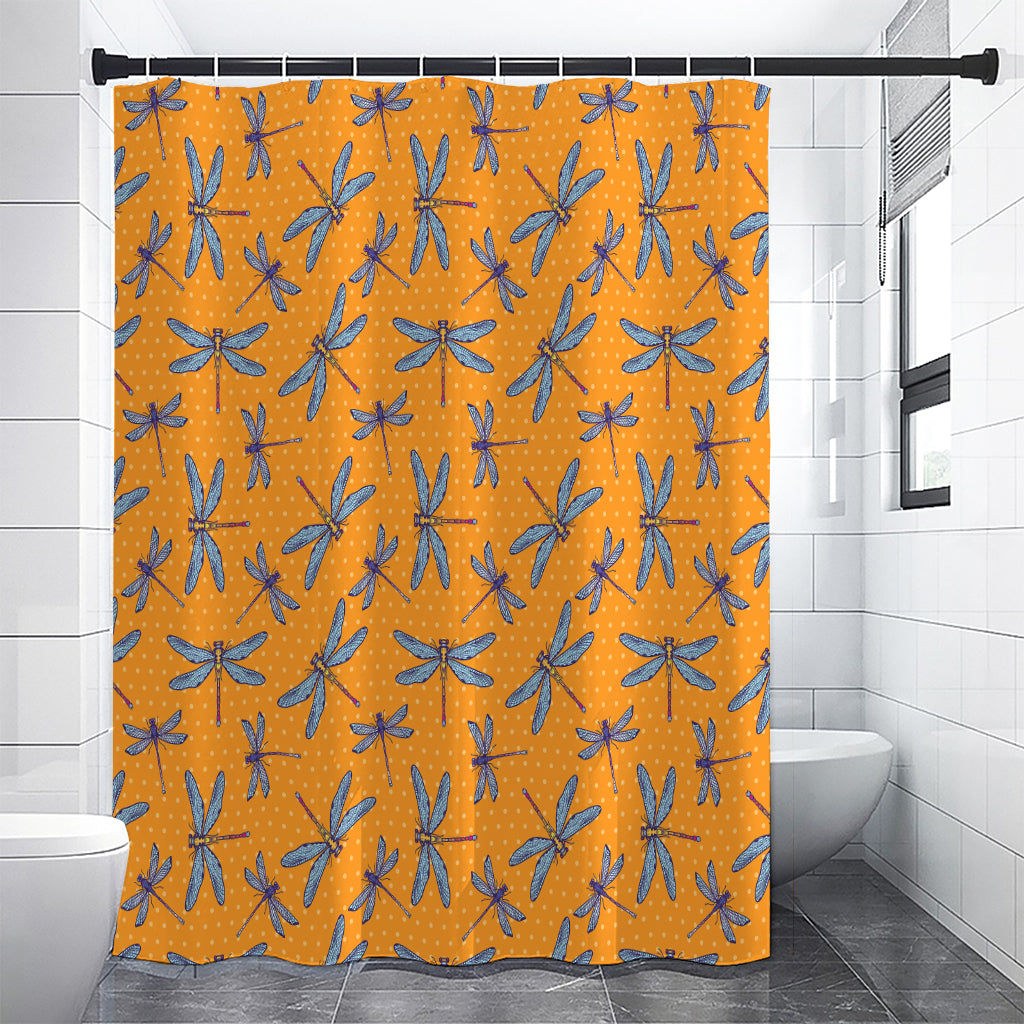 Polka Dot Dragonfly Pattern Print Premium Shower Curtain