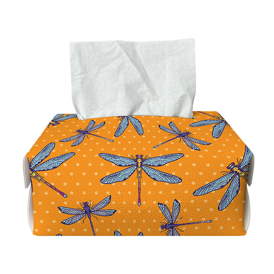 Polka Dot Dragonfly Pattern Print Rectangle Tissue Box Cover