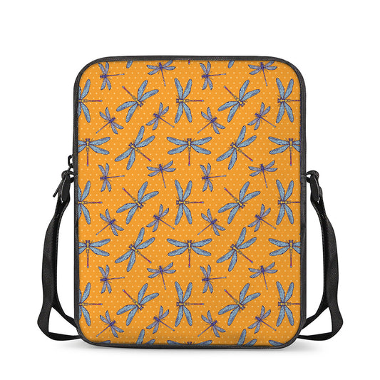 Polka Dot Dragonfly Pattern Print Rectangular Crossbody Bag