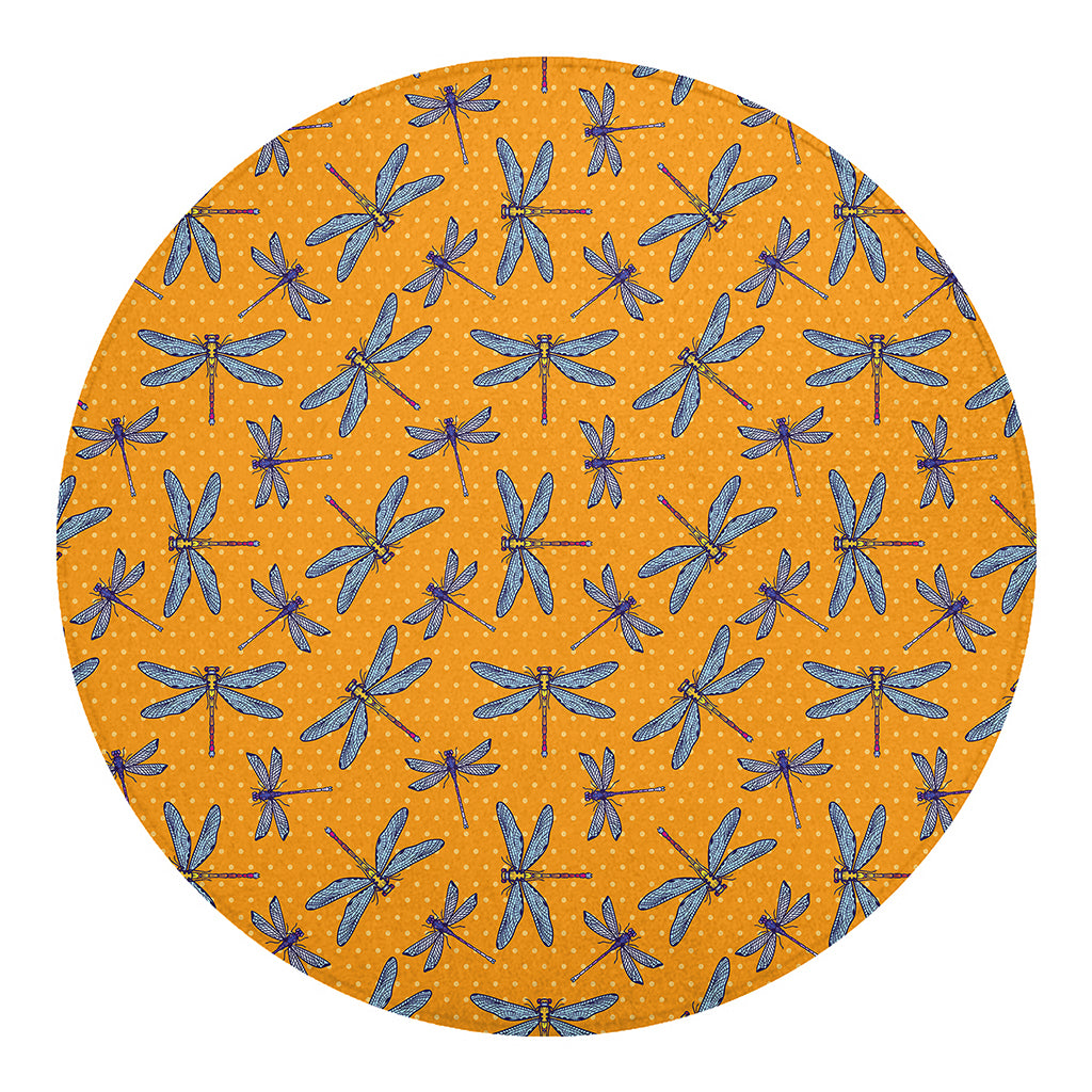 Polka Dot Dragonfly Pattern Print Round Blanket