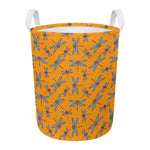 Polka Dot Dragonfly Pattern Print Round Laundry Basket