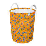 Polka Dot Dragonfly Pattern Print Round Laundry Basket