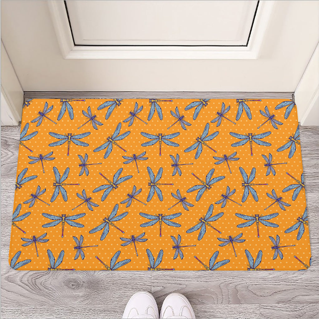 Polka Dot Dragonfly Pattern Print Rubber Doormat