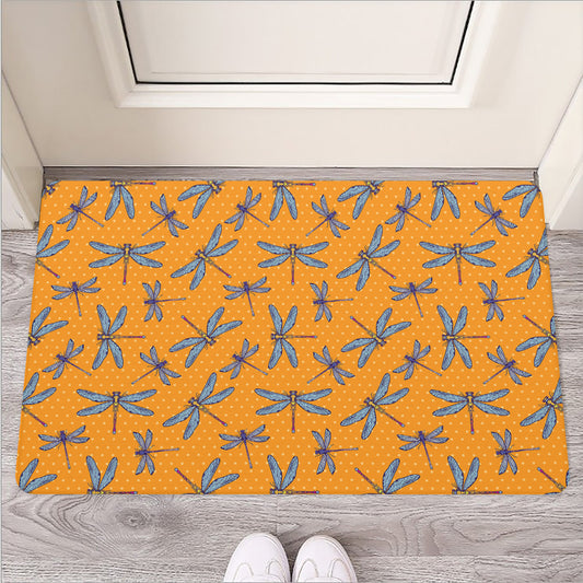 Polka Dot Dragonfly Pattern Print Rubber Doormat