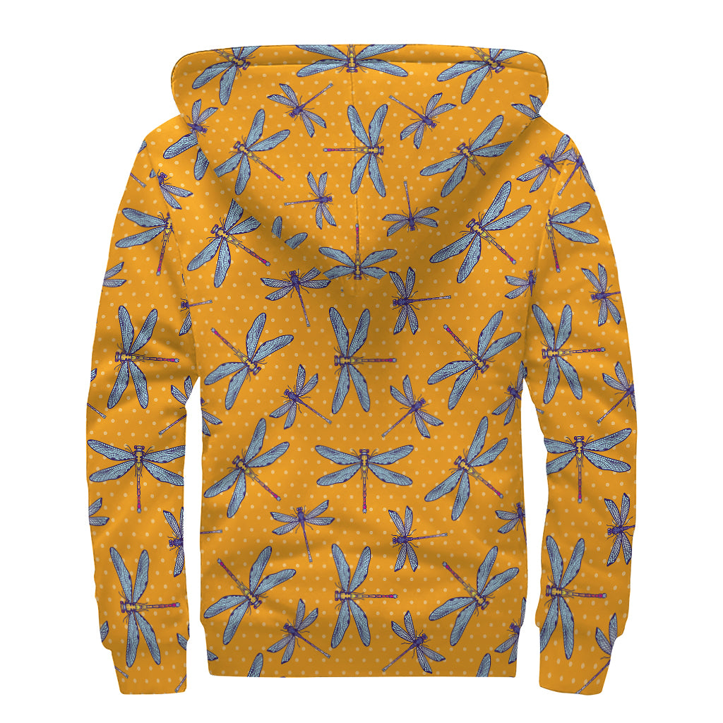 Polka Dot Dragonfly Pattern Print Sherpa Lined Zip Up Hoodie