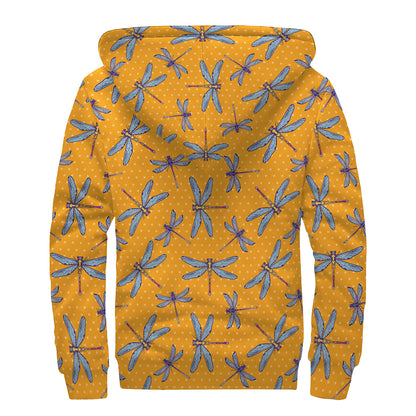 Polka Dot Dragonfly Pattern Print Sherpa Lined Zip Up Hoodie
