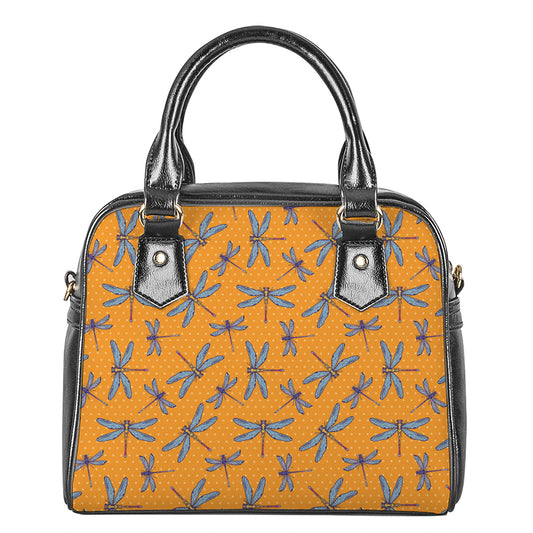 Polka Dot Dragonfly Pattern Print Shoulder Handbag