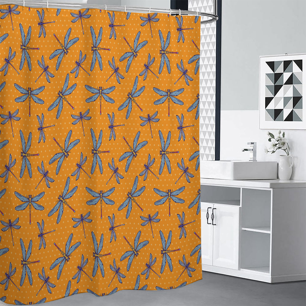 Polka Dot Dragonfly Pattern Print Shower Curtain