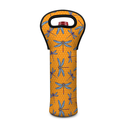 Polka Dot Dragonfly Pattern Print Single Neoprene Wine Tote