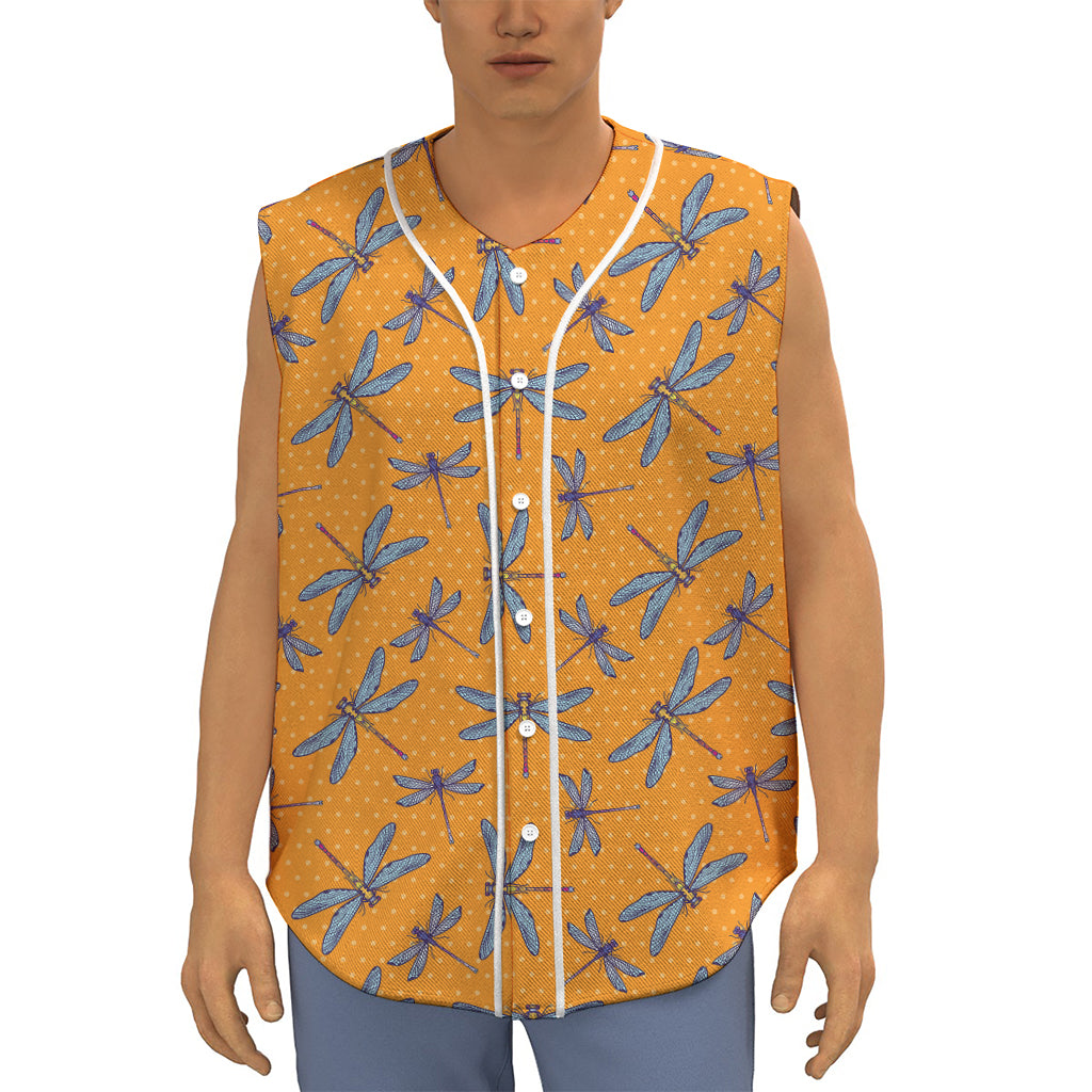 Polka Dot Dragonfly Pattern Print Sleeveless Baseball Jersey
