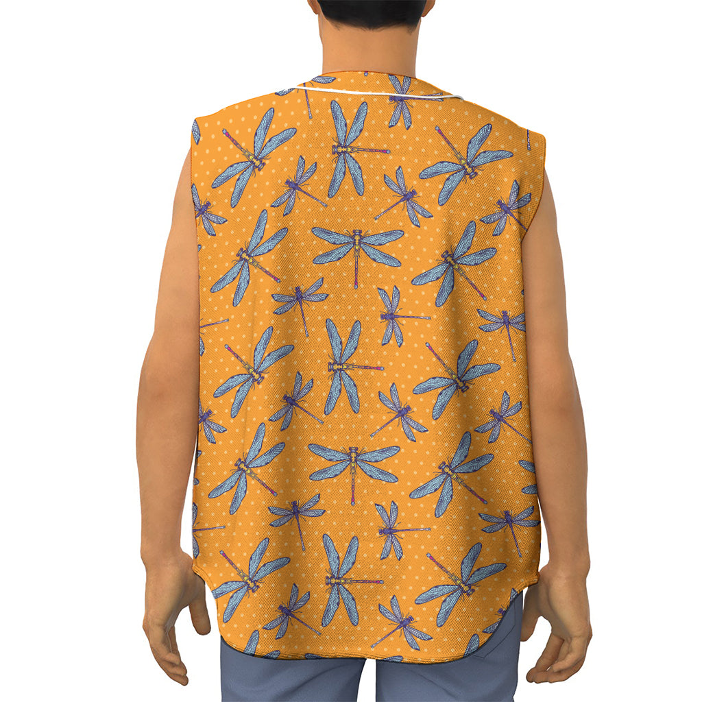 Polka Dot Dragonfly Pattern Print Sleeveless Baseball Jersey