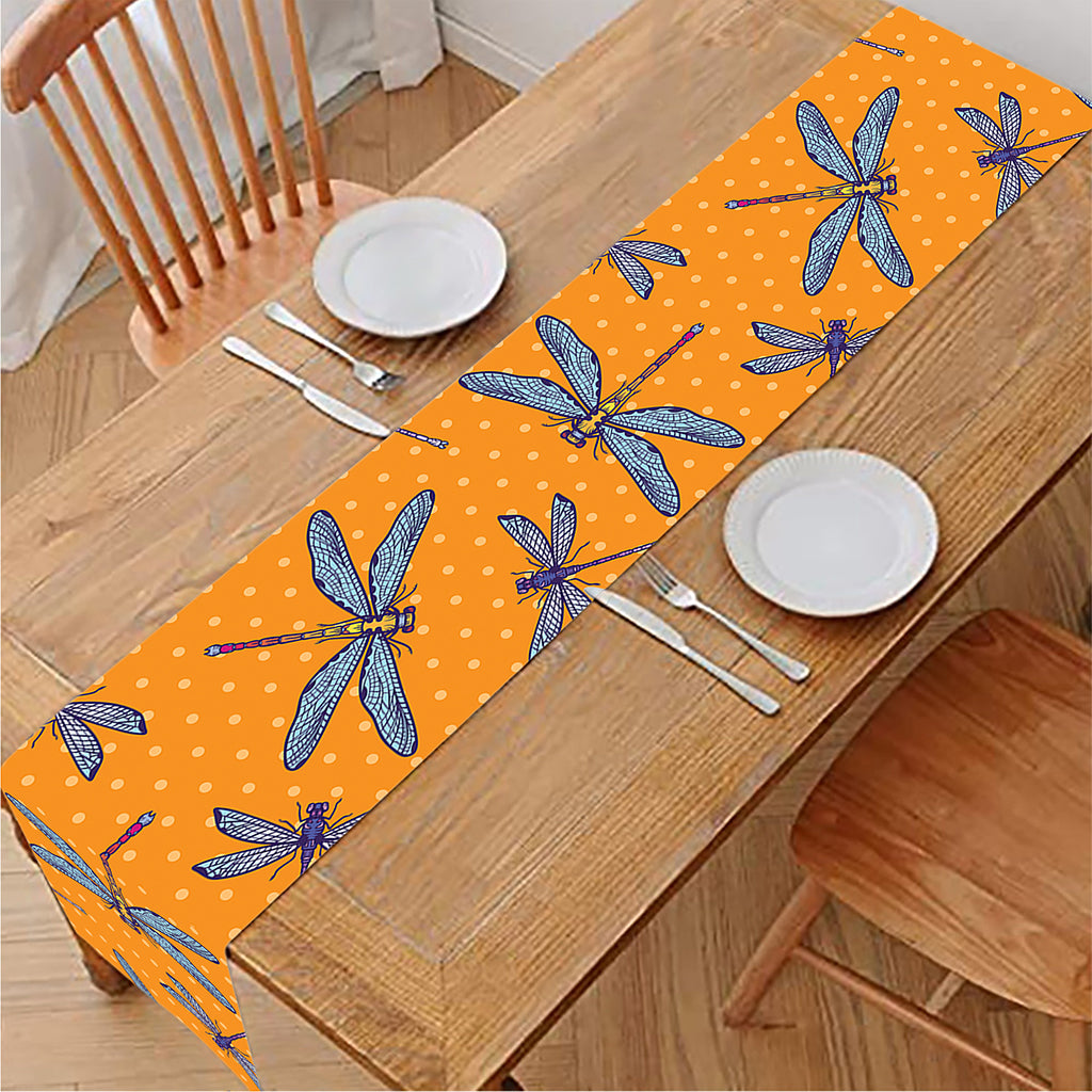 Polka Dot Dragonfly Pattern Print Table Runner