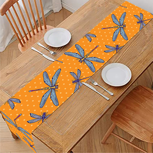 Polka Dot Dragonfly Pattern Print Table Runner