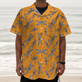 Polka Dot Dragonfly Pattern Print Textured Short Sleeve Shirt