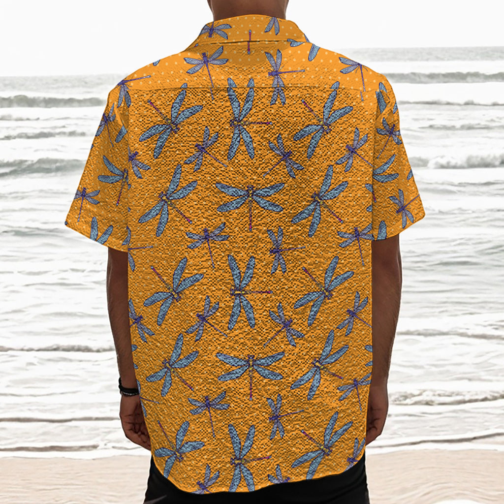 Polka Dot Dragonfly Pattern Print Textured Short Sleeve Shirt