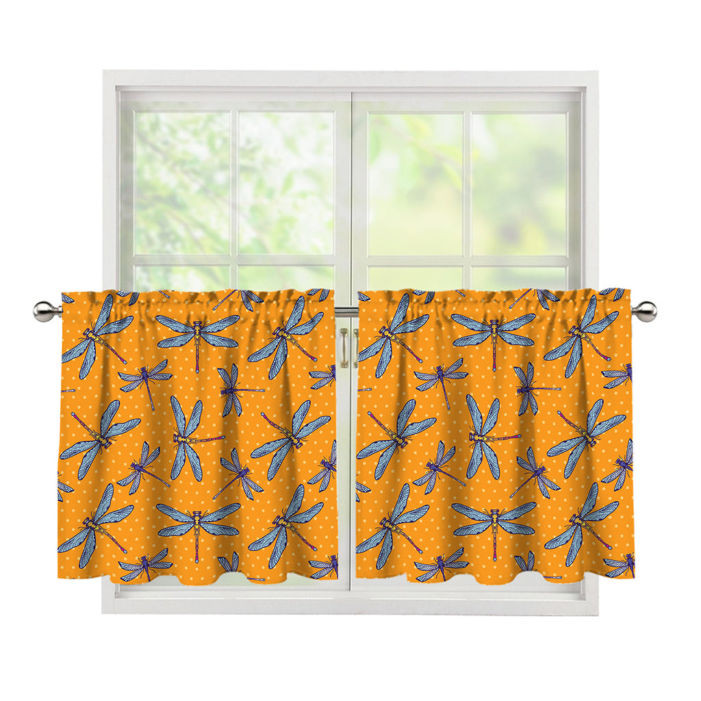Polka Dot Dragonfly Pattern Print Tier Curtains