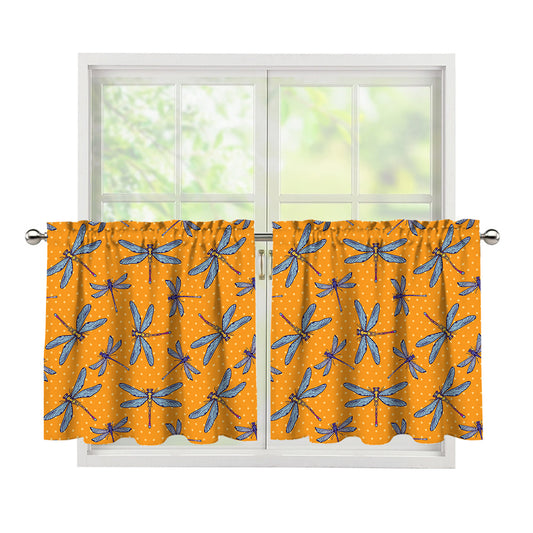 Polka Dot Dragonfly Pattern Print Tier Curtains
