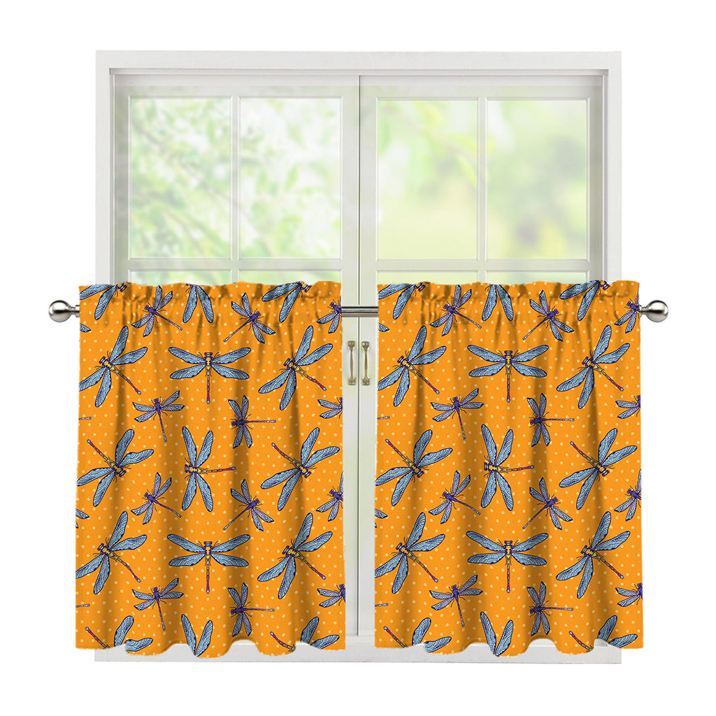 Polka Dot Dragonfly Pattern Print Tier Curtains