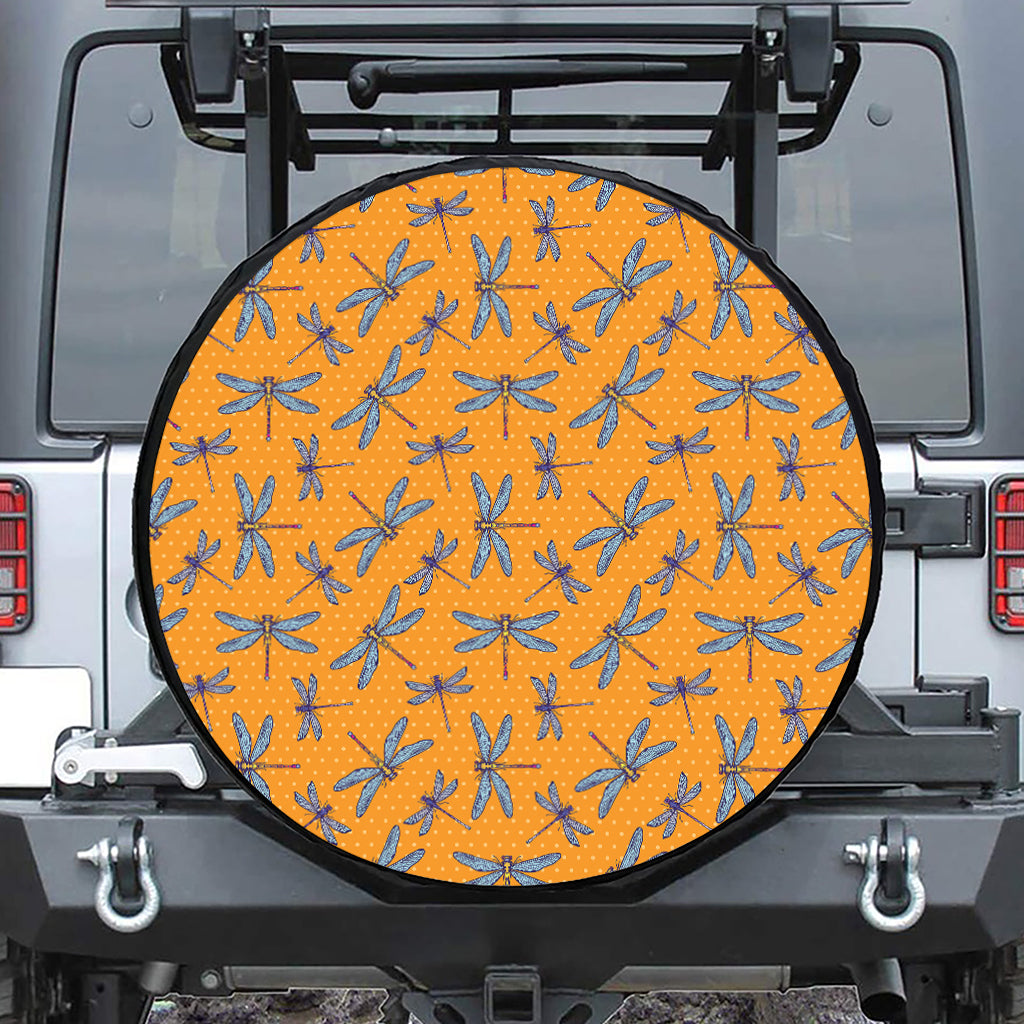 Polka Dot Dragonfly Pattern Print Tire Cover
