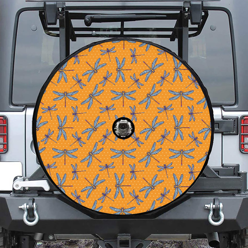 Polka Dot Dragonfly Pattern Print Tire Cover With Camera Hole