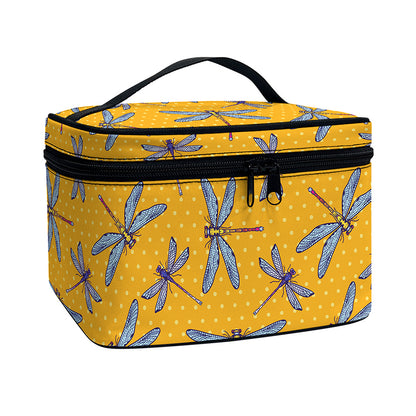 Polka Dot Dragonfly Pattern Print Travel Makeup Bag