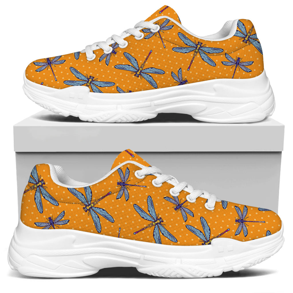 Polka Dot Dragonfly Pattern Print White Chunky Shoes