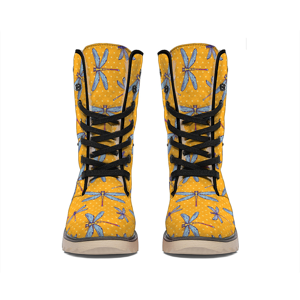 Polka Dot Dragonfly Pattern Print Winter Boots