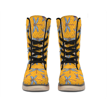 Polka Dot Dragonfly Pattern Print Winter Boots