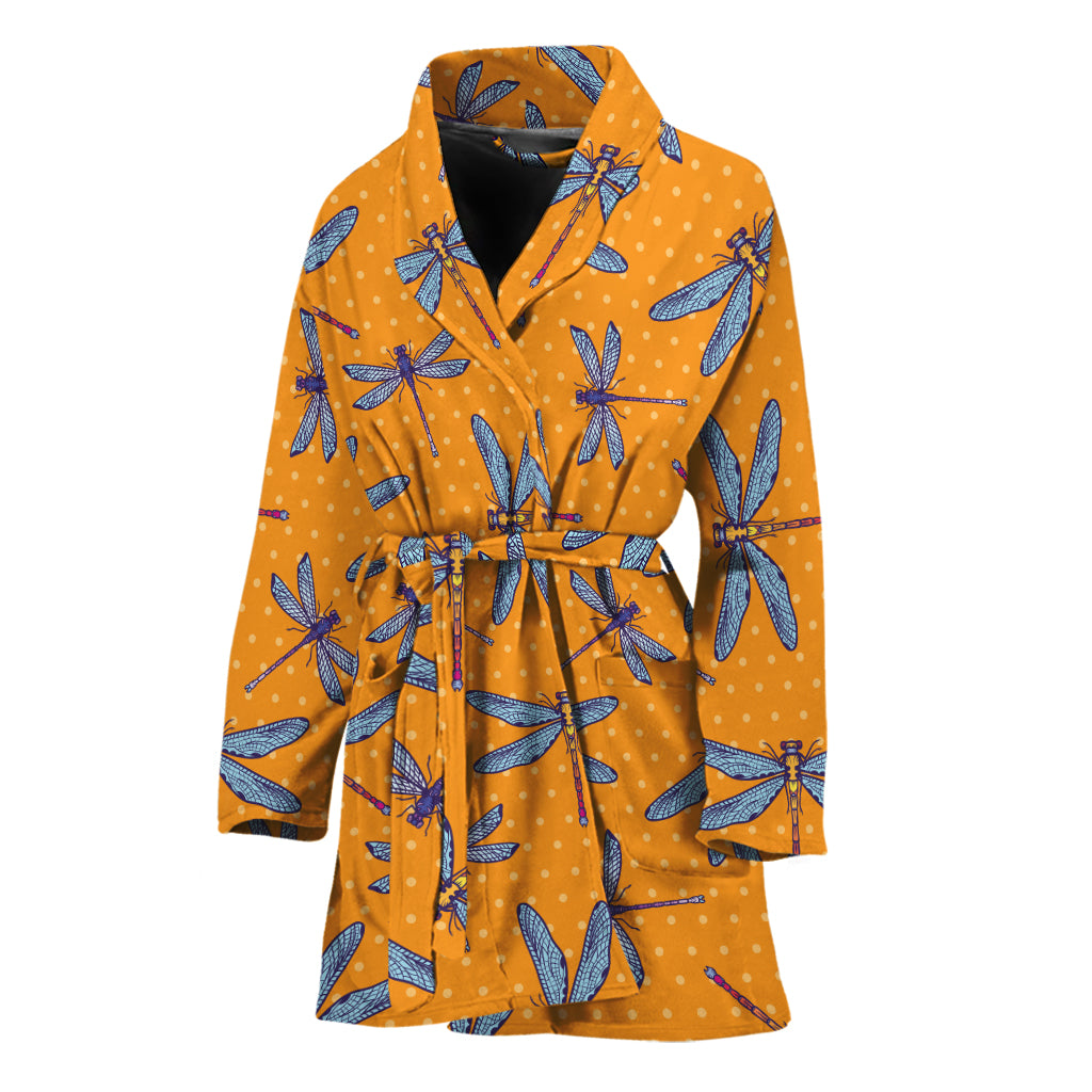 Polka Dot Dragonfly Pattern Print Women's Bathrobe