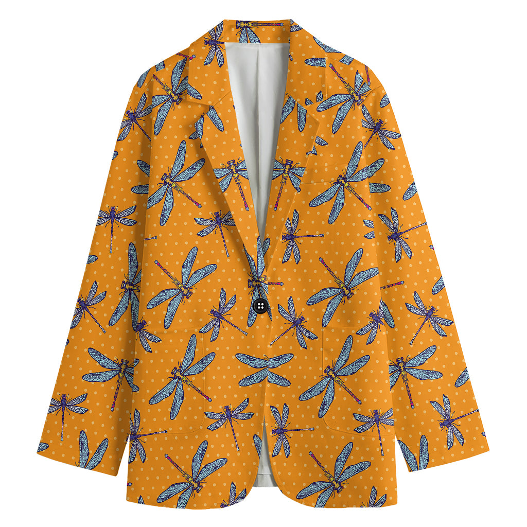 Polka Dot Dragonfly Pattern Print Women's Blazer