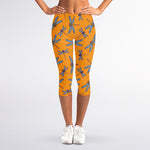 Polka Dot Dragonfly Pattern Print Women's Capri Leggings