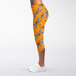 Polka Dot Dragonfly Pattern Print Women's Capri Leggings