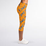 Polka Dot Dragonfly Pattern Print Women's Capri Leggings