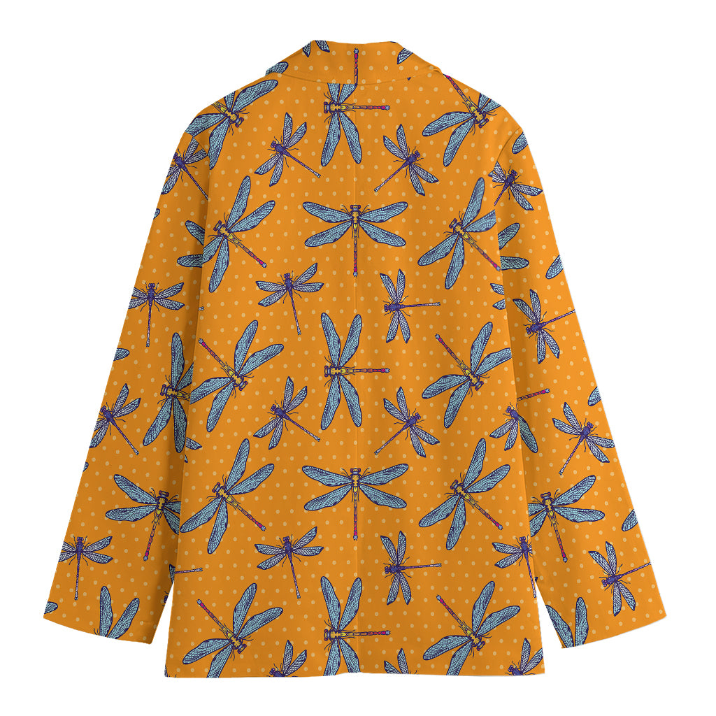 Polka Dot Dragonfly Pattern Print Women's Cotton Blazer