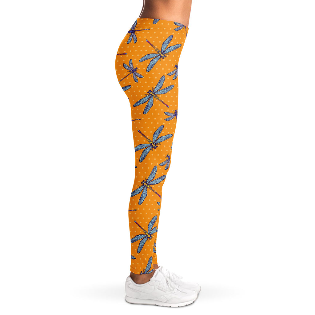 Polka Dot Dragonfly Pattern Print Women's Leggings