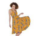 Polka Dot Dragonfly Pattern Print Sleeveless Knee Length Dress