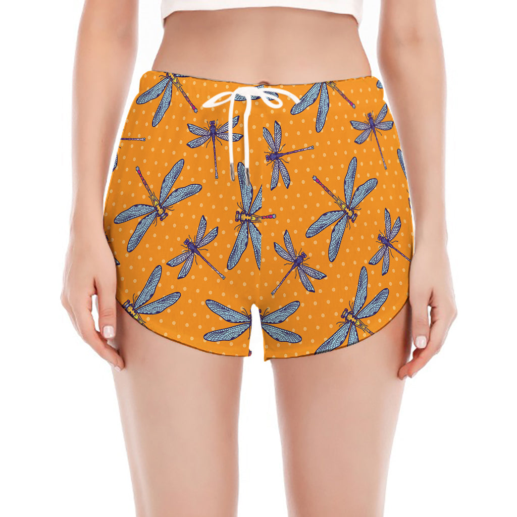 Polka Dot Dragonfly Pattern Print Women's Split Running Shorts
