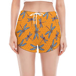 Polka Dot Dragonfly Pattern Print Women's Split Running Shorts
