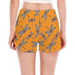 Polka Dot Dragonfly Pattern Print Women's Split Running Shorts