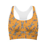 Polka Dot Dragonfly Pattern Print Women's Sports Bra