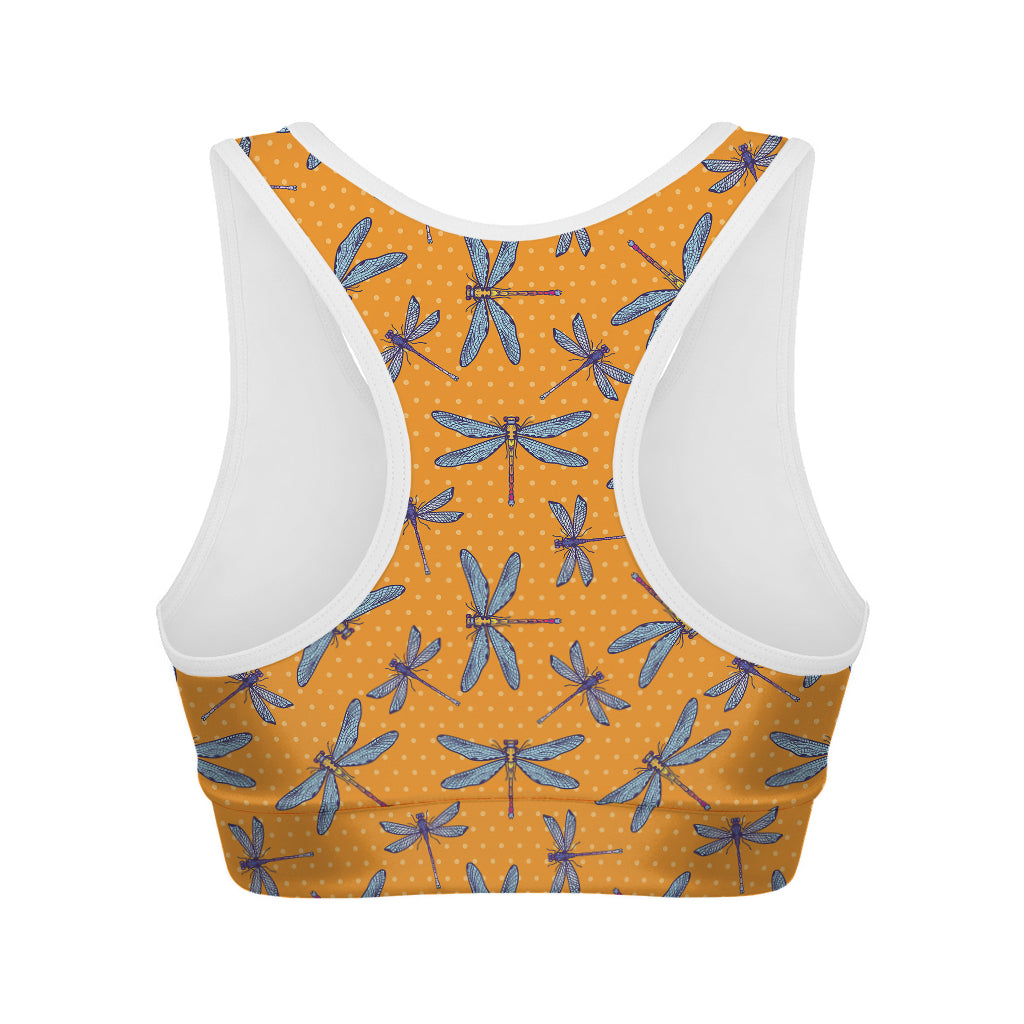 Polka Dot Dragonfly Pattern Print Women's Sports Bra