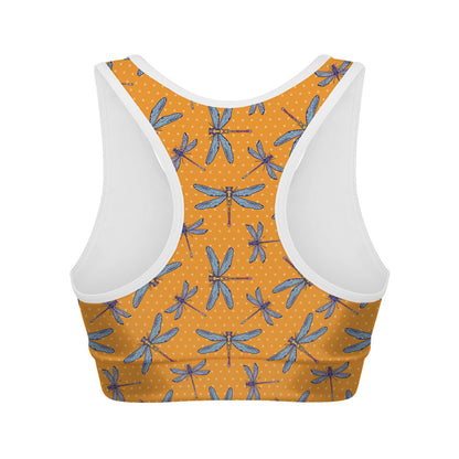 Polka Dot Dragonfly Pattern Print Women's Sports Bra