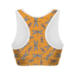 Polka Dot Dragonfly Pattern Print Women's Sports Bra