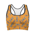 Polka Dot Dragonfly Pattern Print Women's Sports Bra