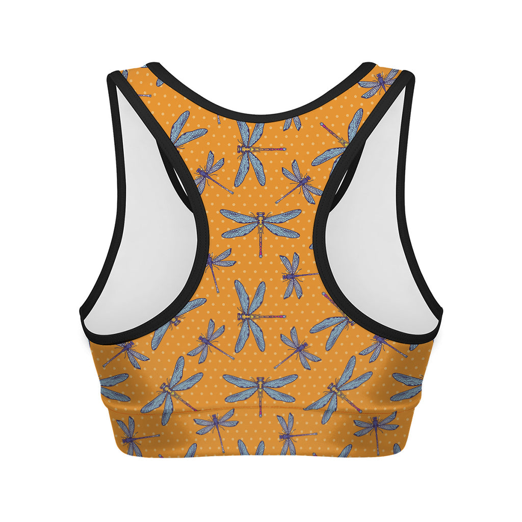 Polka Dot Dragonfly Pattern Print Women's Sports Bra
