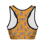 Polka Dot Dragonfly Pattern Print Women's Sports Bra